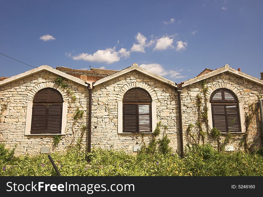 Facade of a traditional restaurant in Zminj, Istria