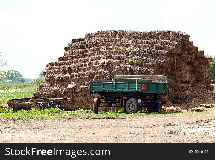 Spring scene - Harvest bales of straw