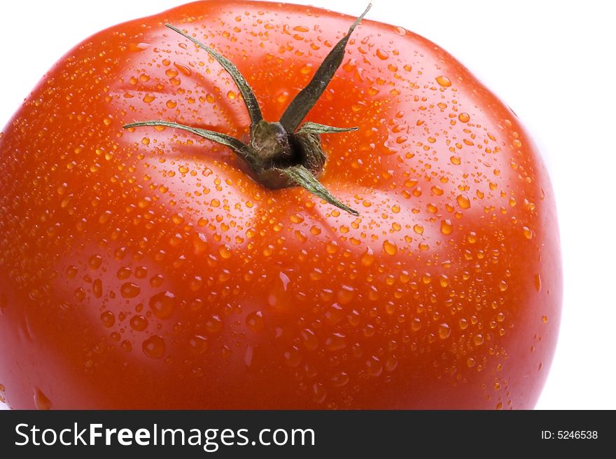 Macro fresh tomato on white background
