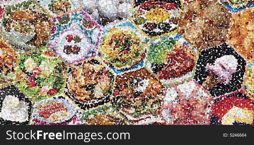 Pointillize Background of vegitable, meat and fruits. Pointillize Background of vegitable, meat and fruits