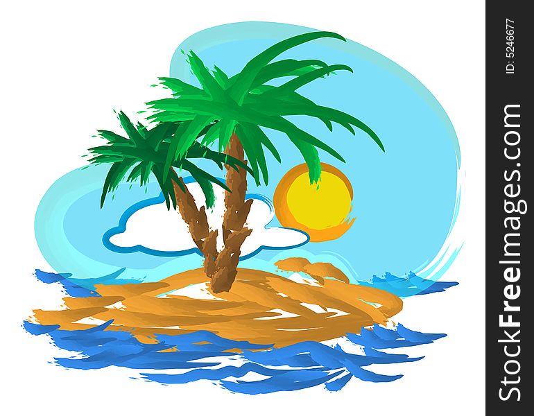 Water colors vectorial illustration tropical island. Water colors vectorial illustration tropical island