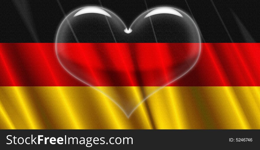 Illustration of the germany flag with a transparent heart in the middle. Illustration of the germany flag with a transparent heart in the middle