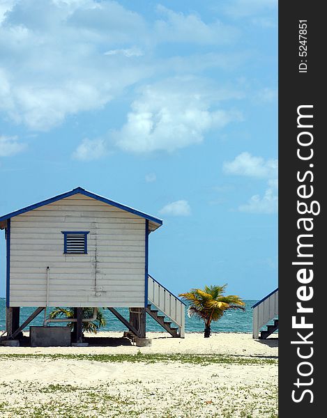 A wooden lodge called cabaÅˆa on a beach in Belize. A wooden lodge called cabaÅˆa on a beach in Belize