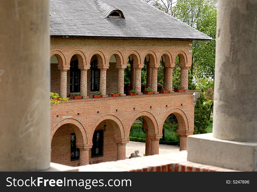 Columns and arches at Mogosoaia palace, near Bucharest