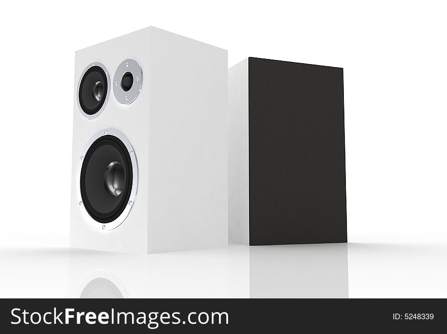 Two white loudspeakers on white backround