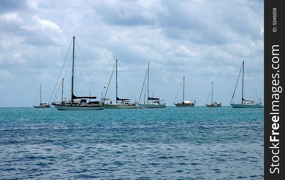 Several yachts and other boats on the seaa in Placencia, Belize. Several yachts and other boats on the seaa in Placencia, Belize