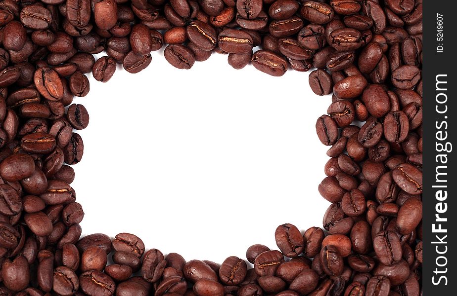 Cup of coffee and coffee beans from above. Cup of coffee and coffee beans from above