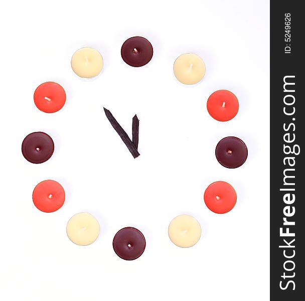 Tricolor Clock made of candles, vanila. Tricolor Clock made of candles, vanila