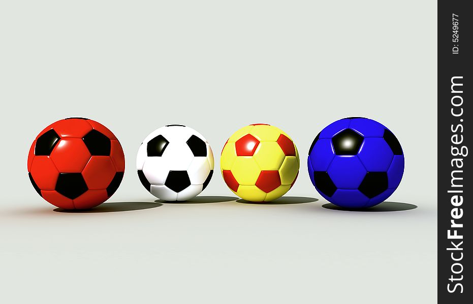 Four soccer-balls with the colors of the principal teams of the Italian football championship. Four soccer-balls with the colors of the principal teams of the Italian football championship