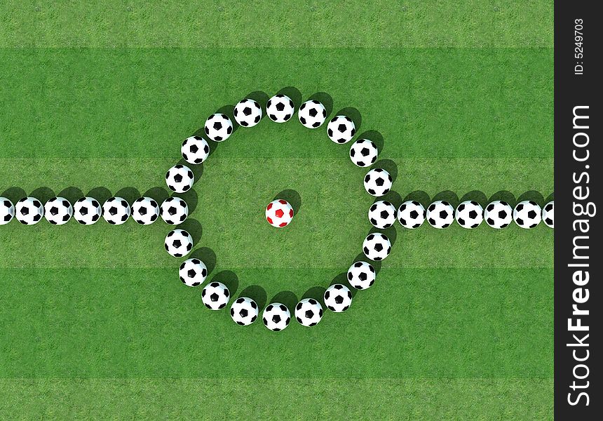 Virtual soccer fields with ball-lines 3d rendering