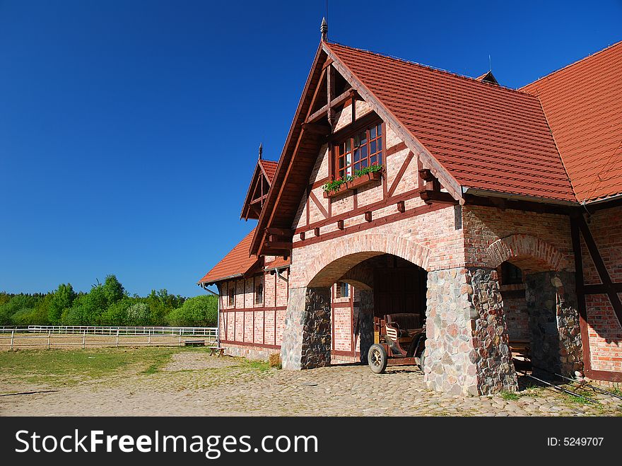 Entrance to the stable. Pomeranian voivodeship in Poland.