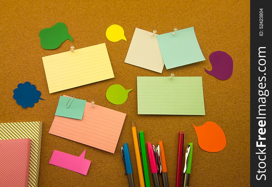 Colorful Balloons And Notes (Cork Board Background)