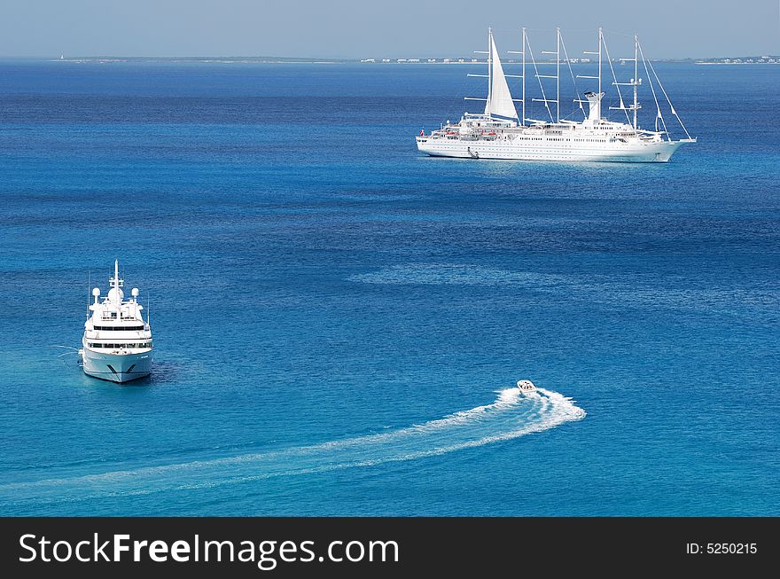 Different size ships cruising around  St.Martin island. Different size ships cruising around  St.Martin island.