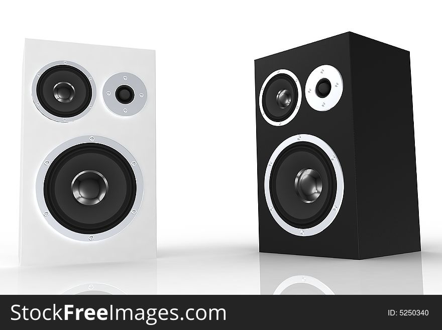 White and black loudspeaker on white backround