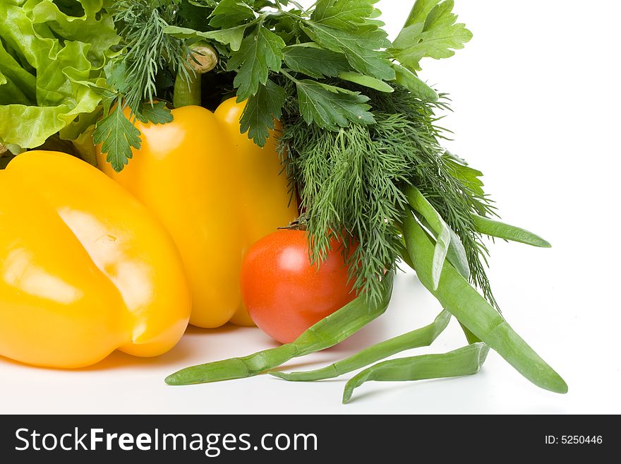 Fresh vegetables on a white background. Close up.