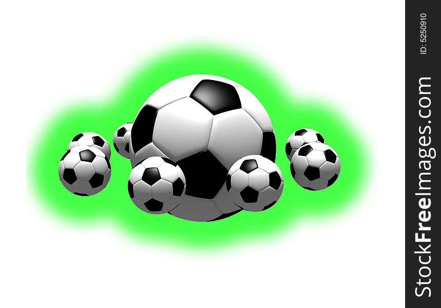 Soccer balls in the air - 3d illustration