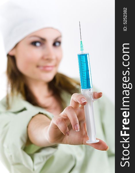 An image of nice woman with injection. An image of nice woman with injection