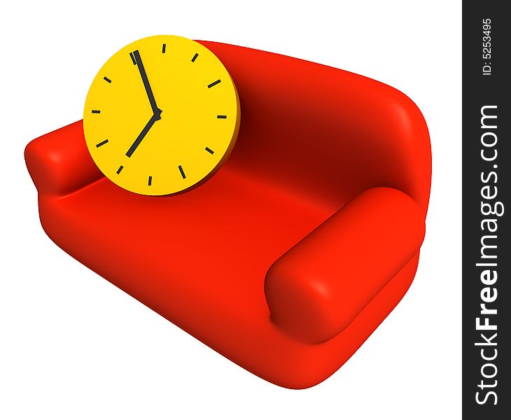 Three-dimensional model of a sofa and yellow clock. Three-dimensional model of a sofa and yellow clock.
