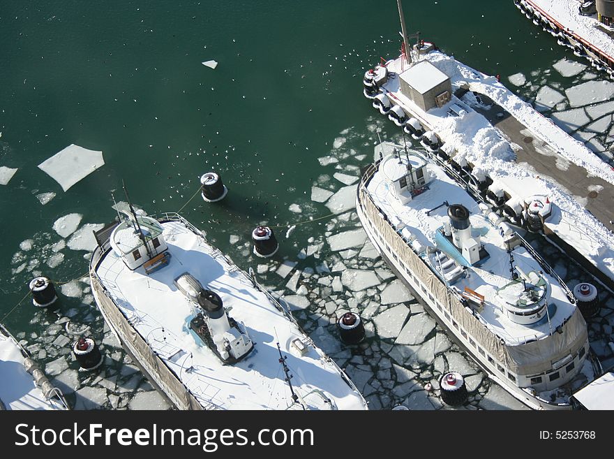 Boats at the Harbour in the Winter. Boats at the Harbour in the Winter