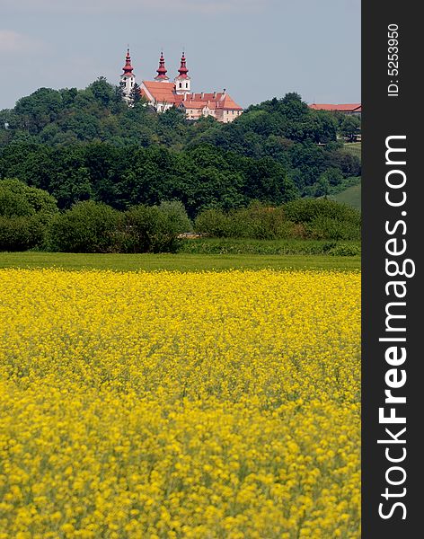 Big monastery with forest and field at the horizon. Big monastery with forest and field at the horizon