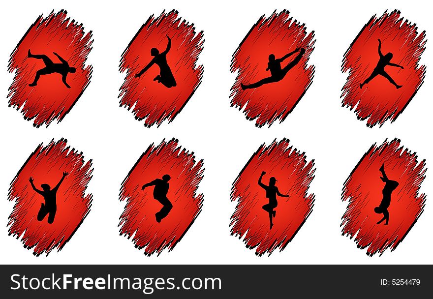 Illustration of people jump, red, black