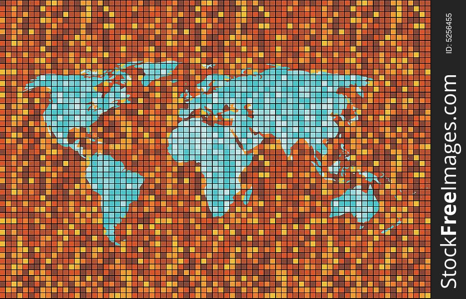 Futuristic background vector with world map designed by mosaic elements. Futuristic background vector with world map designed by mosaic elements.