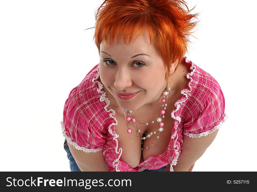 Flirting young red haired woman isolated on white background. Flirting young red haired woman isolated on white background