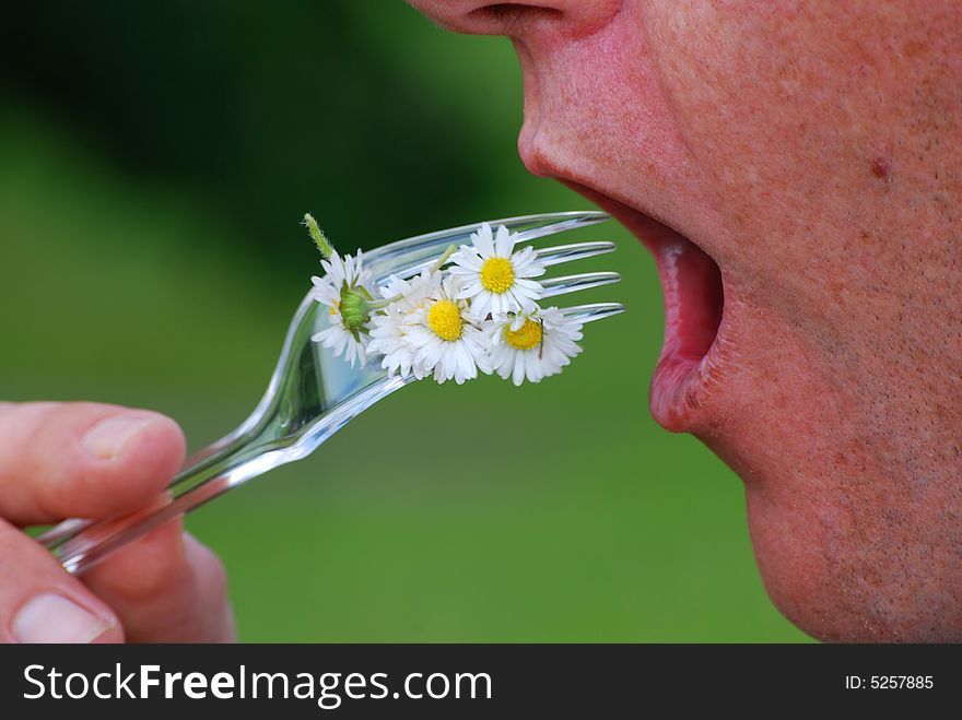 Shot of a hungry man ready to eat daisies