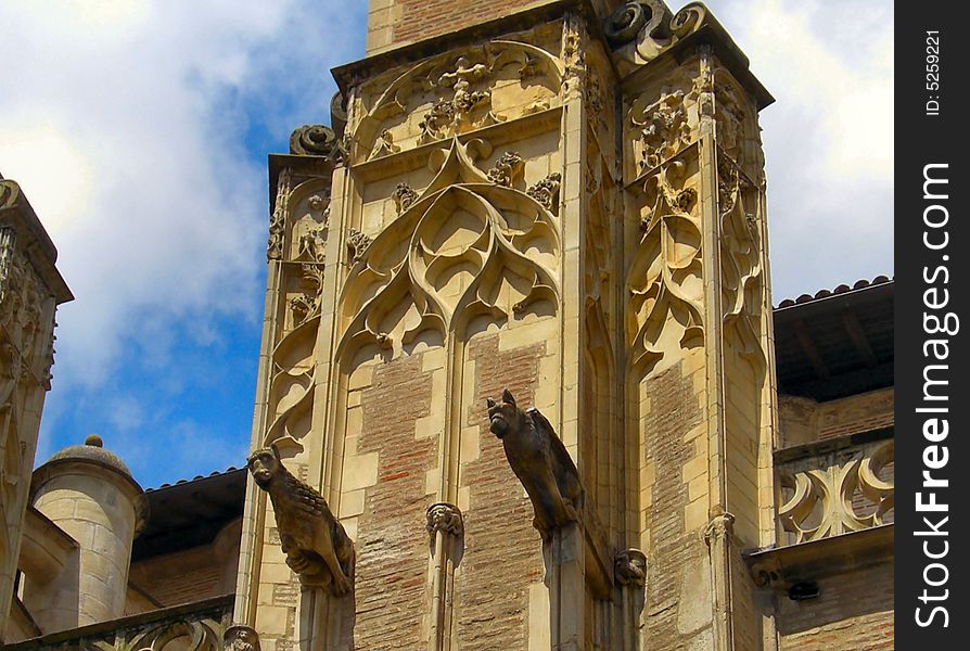 Gargoyles of a catholic cathedral in Toulouse, France