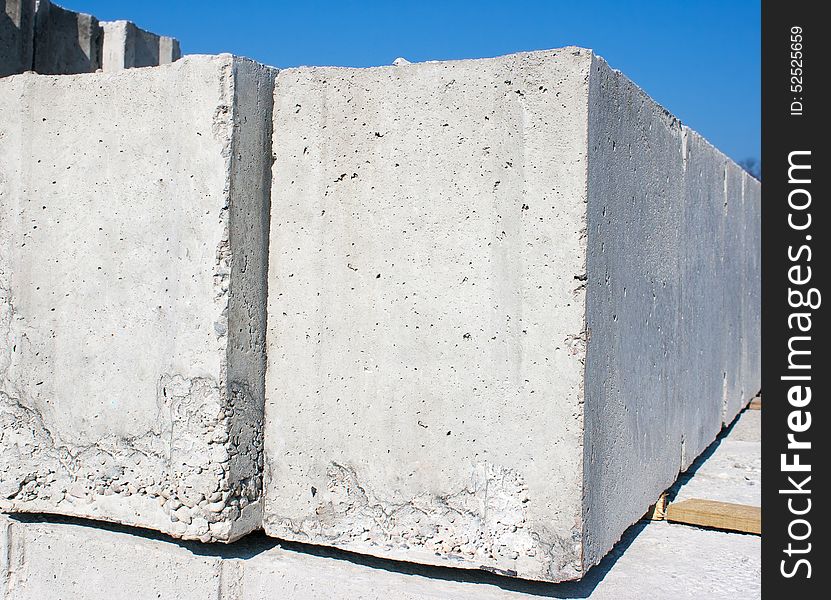 Two concrete slabs to build a house outside closeup