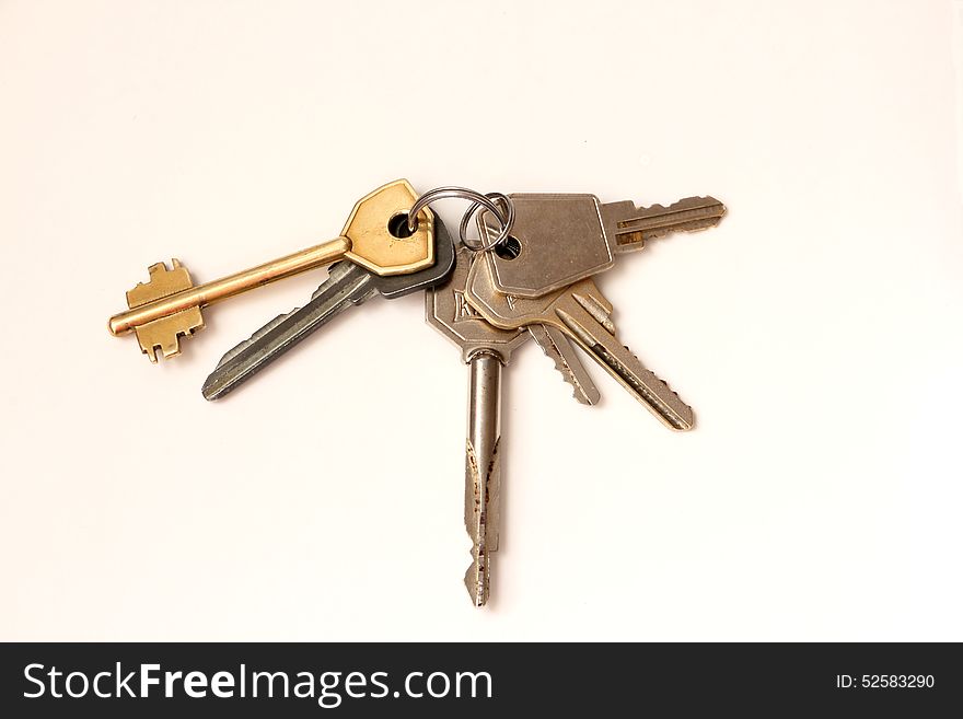 Bunch of six metal house keys. Bunch of six metal house keys