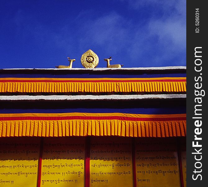 Color contrast, detail of a lama temple. Color contrast, detail of a lama temple