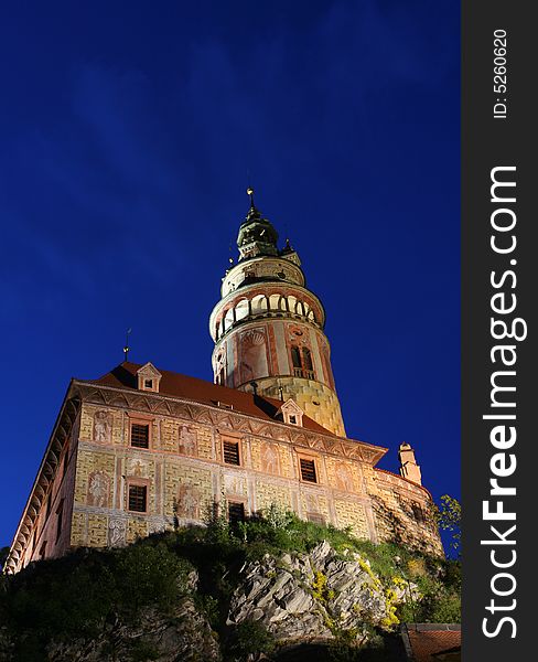 Cesky Krumlov Castle (Czech Republic) by night.