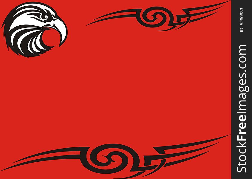 Eagle and black ornaments on red background