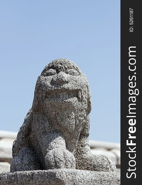 Korea. Seoul. Ancient stone sculpture of a lion. Korea. Seoul. Ancient stone sculpture of a lion.