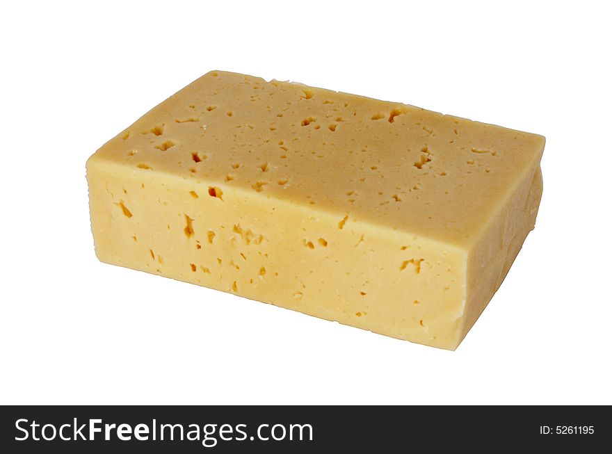 Piece of yellow swiss cheese isolated over white. Piece of yellow swiss cheese isolated over white