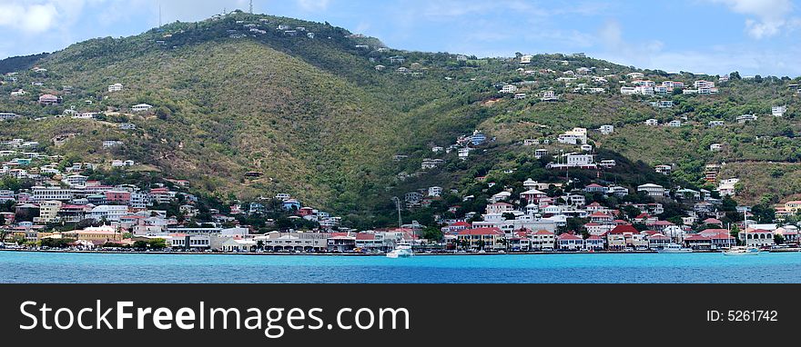 The panoramic view of Charlotte Amalie town on St.Thomas island, U.S. Virgin Islands.
