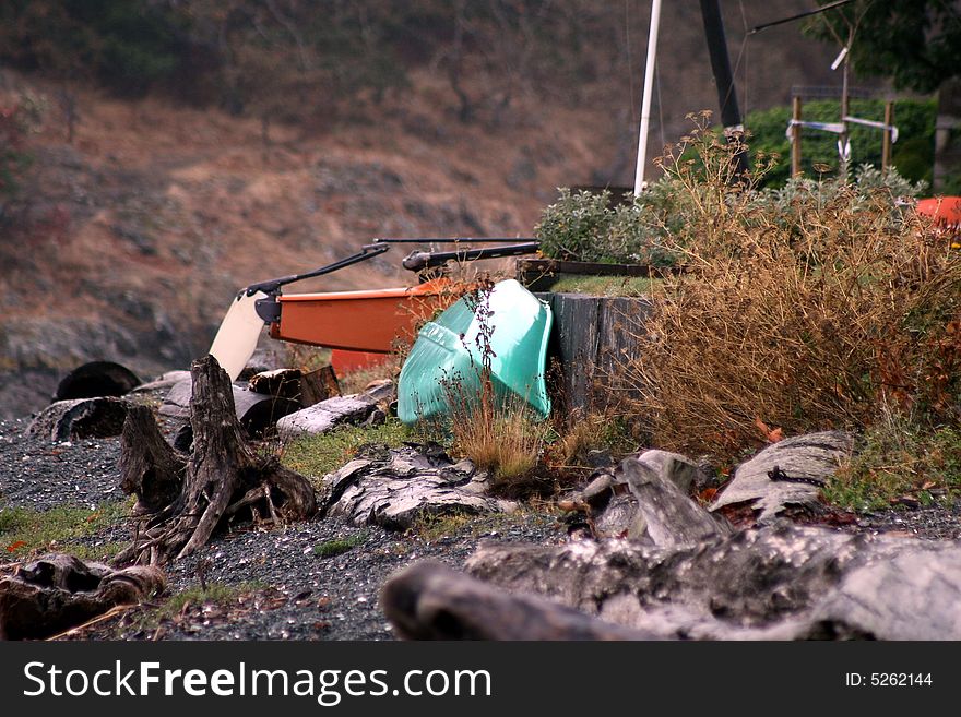 Two old boats on the shore of the ocean. Two old boats on the shore of the ocean