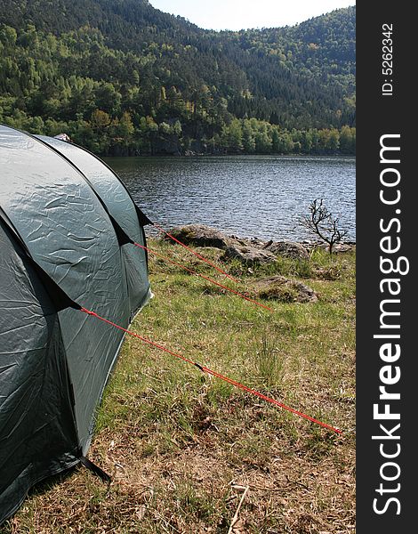 A campsite on the shores of a lake in Norway, Scandinavia. A campsite on the shores of a lake in Norway, Scandinavia