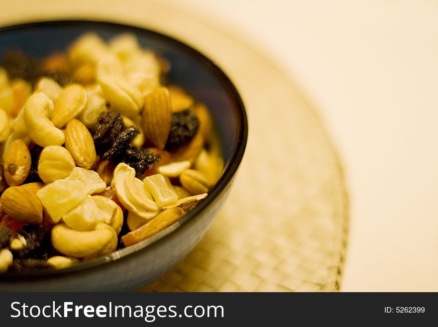 Bowl of mixed nuts and dried fruits