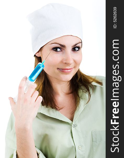 An image of nice woman with an injection. An image of nice woman with an injection