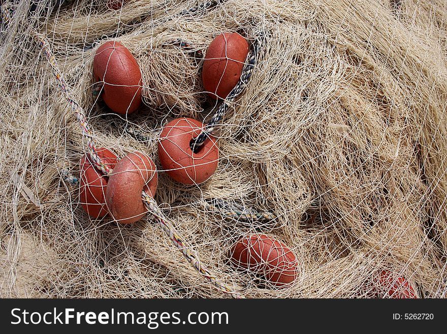 Red fishing net, fishermans equipment