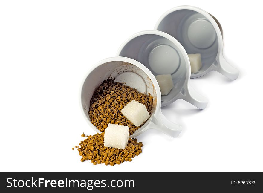 instant coffee and sugar in cup , isolated on a white background.Coffee Collection. instant coffee and sugar in cup , isolated on a white background.Coffee Collection.