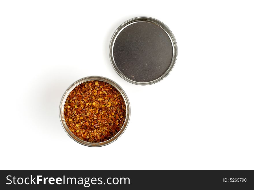 Can of mexican hot spices, isolated