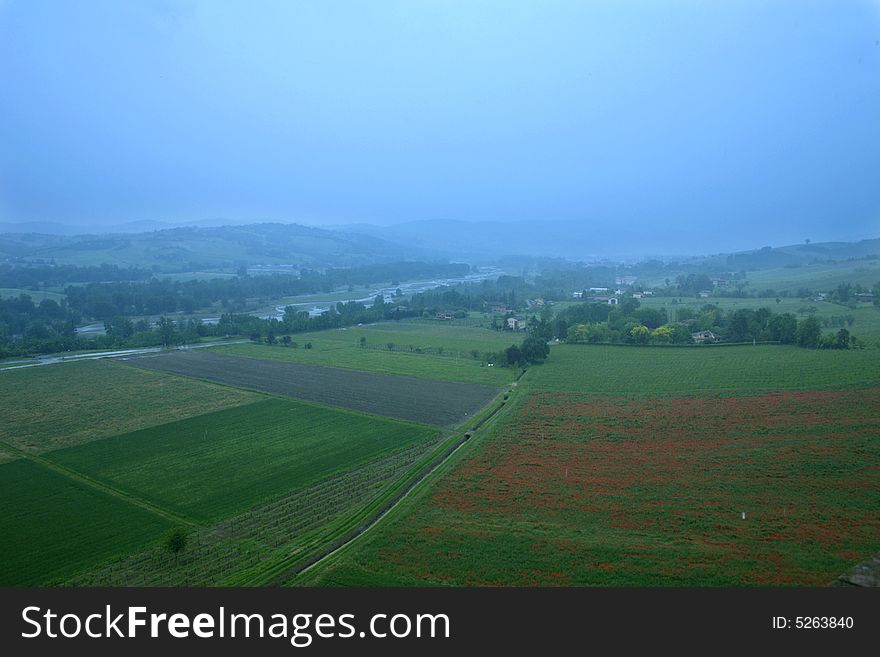 The farmland in a morning fog. The farmland in a morning fog