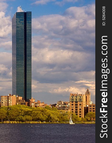 A view of Boston's Hancock Tower along the Charles River. A view of Boston's Hancock Tower along the Charles River