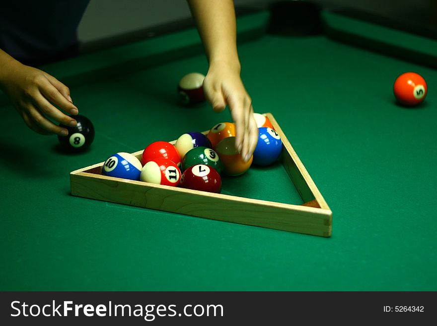 9-Ball rack of billiard balls.