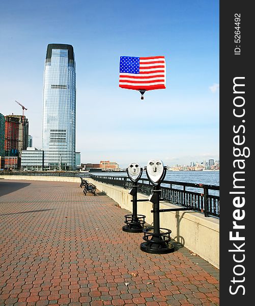 The Lower Manhattan Skyline viewed from Liberty Park