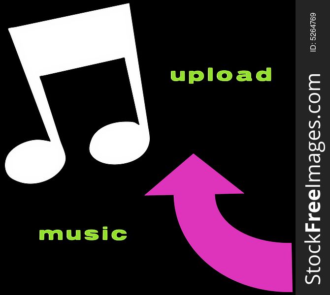 Image of text and symbols for uploading music. Image of text and symbols for uploading music