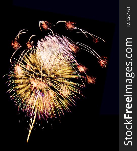 Fireworks explosions isolated on black background.